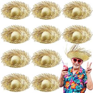 hercicy 10 pcs beach straw hat adult party hats hawaiian hat beachcomber farmers hat funny luau hat for men women costume summer themed decorations accessories