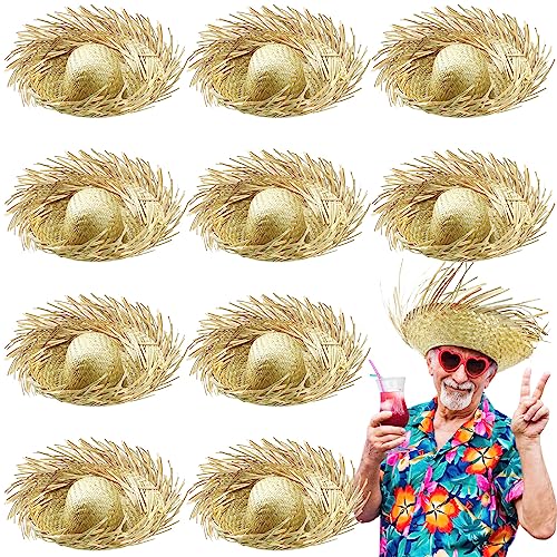 Hercicy 10 Pcs Beach Straw Hat Adult Party Hats Hawaiian Hat Beachcomber Farmers Hat Funny Luau Hat for Men Women Costume Summer Themed Decorations Accessories