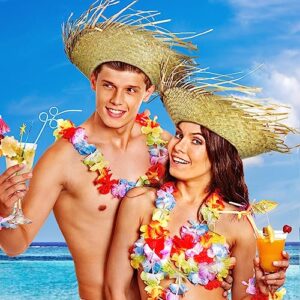 Hercicy 10 Pcs Beach Straw Hat Adult Party Hats Hawaiian Hat Beachcomber Farmers Hat Funny Luau Hat for Men Women Costume Summer Themed Decorations Accessories