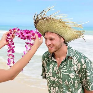 Hercicy 10 Pcs Beach Straw Hat Adult Party Hats Hawaiian Hat Beachcomber Farmers Hat Funny Luau Hat for Men Women Costume Summer Themed Decorations Accessories