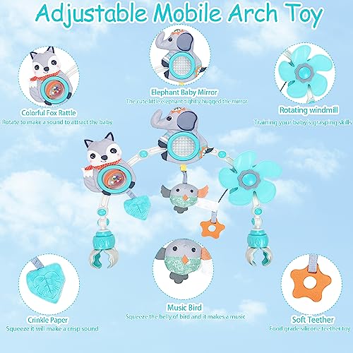 Stroller Arch Car Seat Toy: Baby Toys Mobile Adjustable Arch Toy for Stroller Crib Carseat Bouncer Toy Bar, Infant Toy Age 0 3 6 9 12 24 Months Newborn Hanging Travel Toys with Clip, Shower Gift