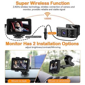 Itomoro Wireless Baby Car Camera, 4.3'' HD 1080P Baby Car Monitor with IR Night Vision, Wireless 2.4G 1000ft Range, Suitable for All Car Models