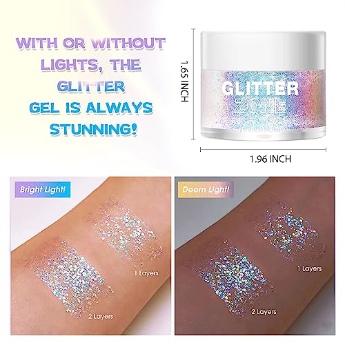 Body Glitter Gel - Holographic Body Glitter Gel for Body Hair Lip, Long Lasting Festival Party Makeup Body Glitter, Color Changing Glitter Gel Under Light, 1.35 oz (02 Sparkling Pink)