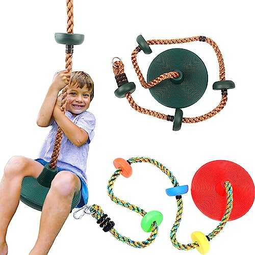 Puteraya 2 Pack Heavy Duty Tree Swing with Disc Swing Seat Playground Swing Set Climbing Rope with Platforms for Kids Outdoors Obstacle Course Jungle Gym Backyard Playground Accessories