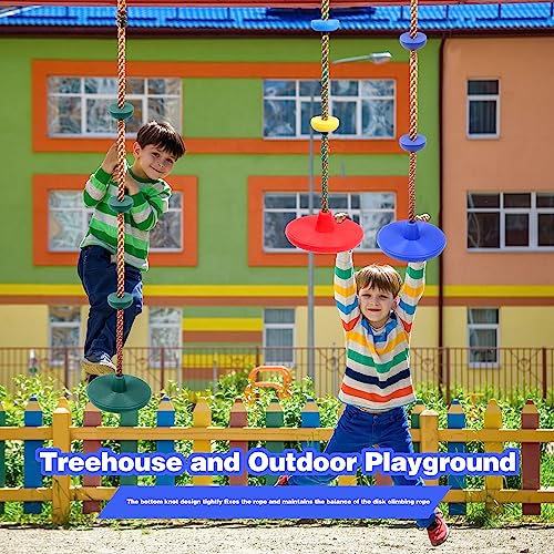 Puteraya 2 Pack Heavy Duty Tree Swing with Disc Swing Seat Playground Swing Set Climbing Rope with Platforms for Kids Outdoors Obstacle Course Jungle Gym Backyard Playground Accessories