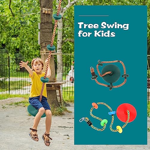 Puteraya 2 Pack Heavy Duty Tree Swing with Disc Swing Seat Playground Swing Set Climbing Rope with Platforms for Kids Outdoors Obstacle Course Jungle Gym Backyard Playground Accessories