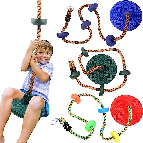 Puteraya 3 Pack Climbing Rope with Platforms Heavy Duty Tree Swing with Disc Swing Seat Playground Swing Set for Kids Obstacle Course Jungle Gym Backyard Playground Accessories
