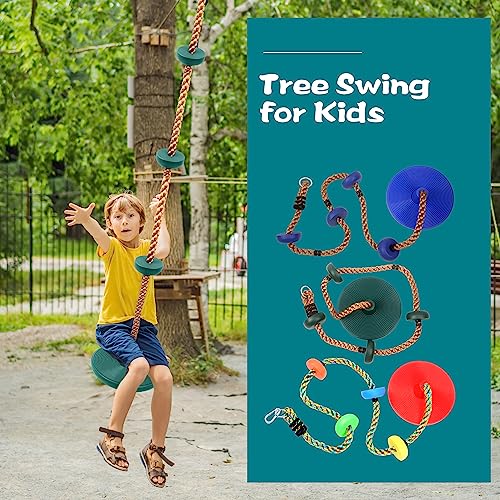 Puteraya 3 Pack Climbing Rope with Platforms Heavy Duty Tree Swing with Disc Swing Seat Playground Swing Set for Kids Obstacle Course Jungle Gym Backyard Playground Accessories