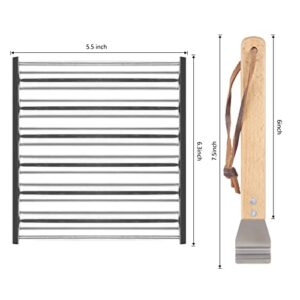 ILceNodie Hot Dog Roller for Grill, Sausage Roller Rack with Extra Long Wood Handle, Stainless Steel BBQ Griller for 5 Hot Dog Capacity Evenly Cooked