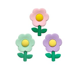 3 pcs flowers with leaves charms for bogg-bags cartoon flowers decorative charms for tote bags plant accessories for beach totes women party favor gift(purple pink and green)