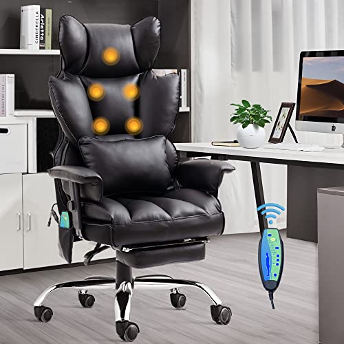 GURLLEU Executive Office Chair Office Desk Chair, Massage Reclining Office Chair with Foot Rest, Real High Back Office Chair with Lumbar Pillow Support PU Leather Computer Chair (Black)