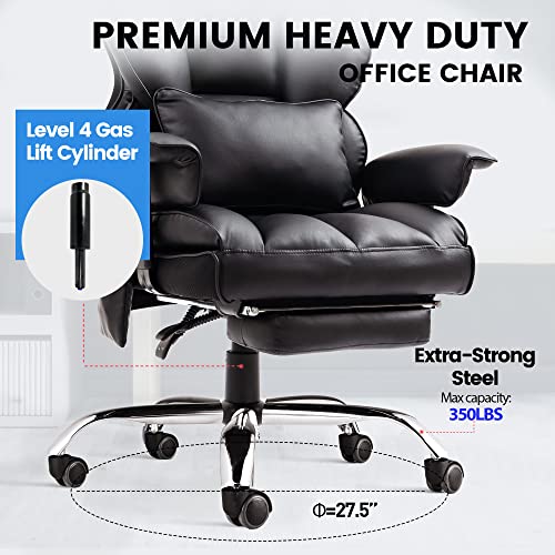 GURLLEU Executive Office Chair Office Desk Chair, Massage Reclining Office Chair with Foot Rest, Real High Back Office Chair with Lumbar Pillow Support PU Leather Computer Chair (Black)