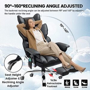 GURLLEU Executive Office Chair Office Desk Chair, Massage Reclining Office Chair with Foot Rest, Real High Back Office Chair with Lumbar Pillow Support PU Leather Computer Chair (Black)