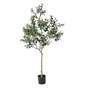 apeair artificial olive tree, tall 6 feet faux potted silk green leaves olive tree with planter, large fake plants house greenery decoration for indoor home office housewarming garden decor…