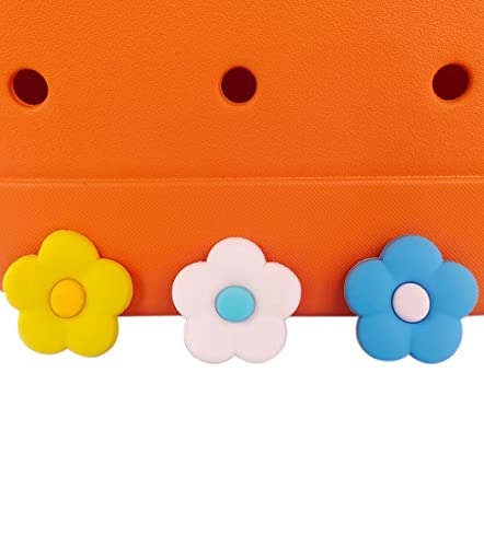 3 PCS Flowers Charms for Bogg-Bags Cartoon Flowers Decorative Charms for Tote Bags Plant Accessories for Beach Totes Gift Party Favor (Yellow Pink and Blue)