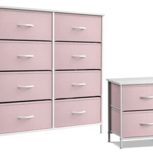 Sorbus Kids Dresser with 8 Drawers and 2 Drawer Nightstand Bundle - Matching Furniture Set - Storage Unit Organizer Chests for Clothing - Bedroom, Kids Rooms, Nursery, & Closet (Pink)