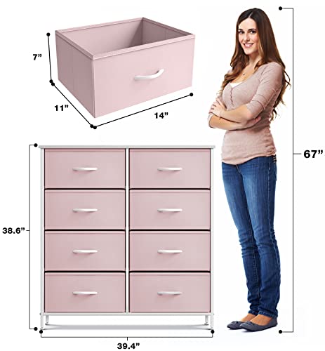 Sorbus Kids Dresser with 8 Drawers and 2 Drawer Nightstand Bundle - Matching Furniture Set - Storage Unit Organizer Chests for Clothing - Bedroom, Kids Rooms, Nursery, & Closet (Pink)