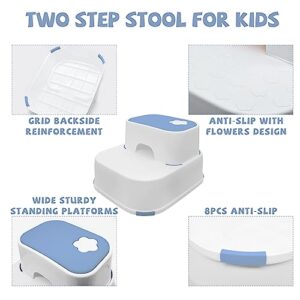 TinaJOJO 2 Step Stool for Kids, Toddler Step Stool for Toilet Potty Training, Double up Step Stool for Bathroom, Anti-Slip Sturdy Kitchen Helper Stool (Blue)