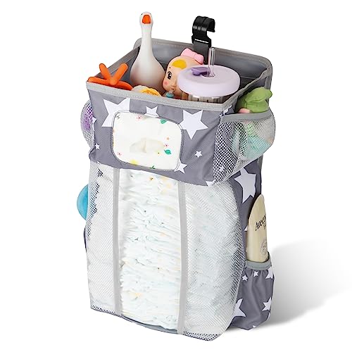 GARRAM Hanging Diaper Caddy for Changing Table, Portable Baby Diaper Organizer with 4-Multi-Use Pockets, Nursery Storage Stacker for Cribs Essentials