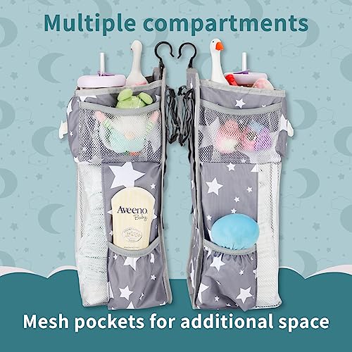 GARRAM Hanging Diaper Caddy for Changing Table, Portable Baby Diaper Organizer with 4-Multi-Use Pockets, Nursery Storage Stacker for Cribs Essentials