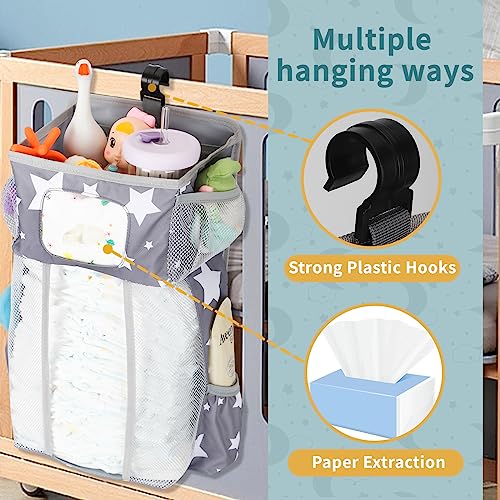 GARRAM Hanging Diaper Caddy for Changing Table, Portable Baby Diaper Organizer with 4-Multi-Use Pockets, Nursery Storage Stacker for Cribs Essentials