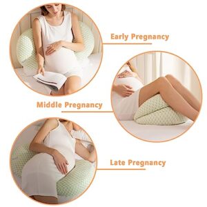 SESI Pregnancy Pillows for Sleeping, Maternity Pillow for Pregnant Women with Detachable and Adjustable Pillow Cover - Pregnancy Body Pillow Support for Back, Legs, Belly, Hips (Green)