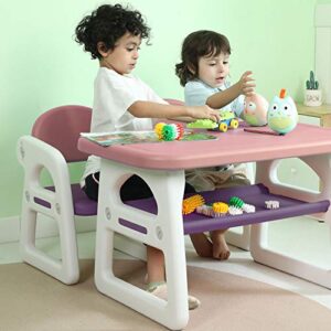 TinyGeeks Kids Table and Chairs Set Safe for Children Activity Table for Kids and Candy Kids Portable CD Player for Kids FM Radio - Batteries Included Bundle