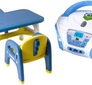 TinyGeeks Kids Table and Chairs Set Safe for Children Activity Table for Kids and Tunes Kids Boombox CD Player for Kids FM Radio - Batteries Included Bundle