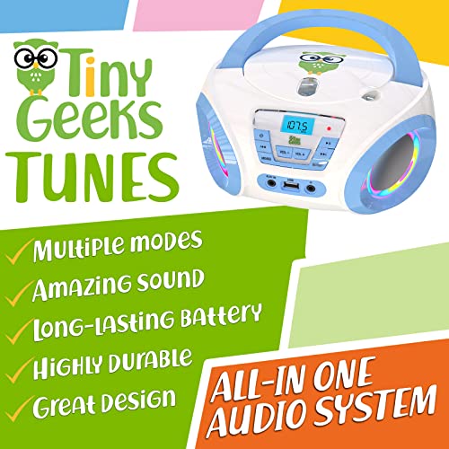 TinyGeeks Kids Table and Chairs Set Safe for Children Activity Table for Kids and Tunes Kids Boombox CD Player for Kids FM Radio - Batteries Included Bundle