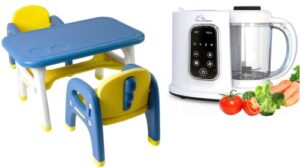 tinygeeks kids table and chairs set safe for children activity table for kids and avec maman baby cuisine 4-in-1 baby food processor baby food bundle