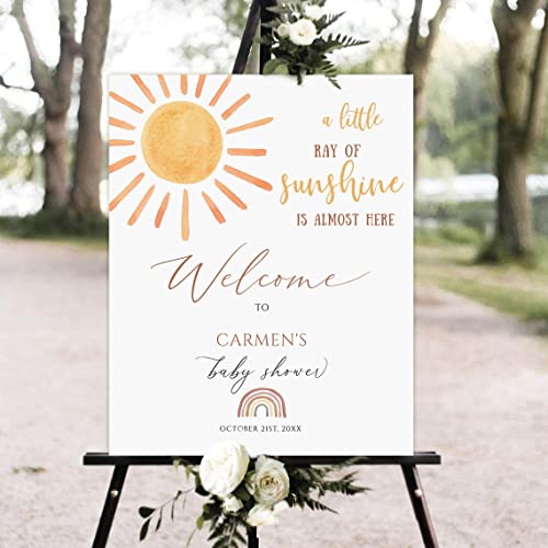 Sunshine Baby Shower Welcome Sign, A Little Ray Of Sunshine Welcome Sign, Rainbow Sunshine Baby Shower Welcome Sign, Personalized Baby Shower Sign