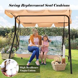 bumuam Swing Replacement Seat Cushions, Outdoor Swing Cushions 3 Seater Waterproof Porch Swing Cushions with Backrest Bench Cushion for Patio Backyard Garden Furniture (Bamboo Leaves 60x40in)