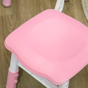 Qaba Kids Table and Chair Set with 4 Chairs, Adjustable Height, Easy to Clean Table Surface, for 1.5-5 Years Old, Pink