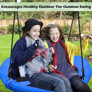Hisecome 40 Inch Blue Saucer Tree Swing Set for Kids Adults 500lb Weight Capacity Waterproof Flying Swing Seat Textilene Fabric with Adjustable Hanging Ropes for Outdoor Playground, Backyard