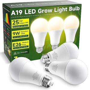 UNILAMPRO Grow Light Bulbs, A19 Grow Light Bulb, Full Spectrum Light Bulb, Plant Light Bulbs E26 Base, 9W Plant Grow Light Bulbs 100W Equivalent, Grow Light for Indoor Plants, Seeds, Flowers, 3 Pack