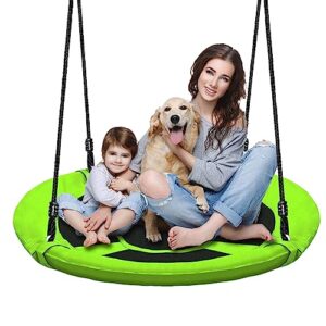 hisecome 40 inch green saucer tree swing set for kids adults 500lb weight capacity waterproof flying swing seat textilene fabric with adjustable hanging ropes for outdoor playground, backyard
