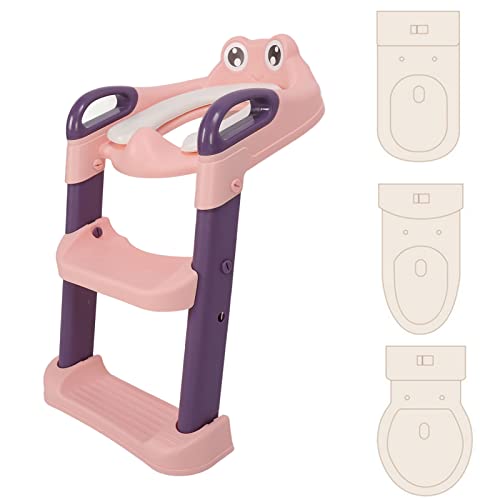 Kids Potty Training Seat with Step Stool Ladder, Foldable Toilet Training Seats Prevent Slipping Baby Toilet Potty Seat (Pink)