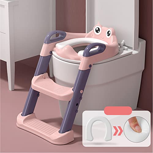 Kids Potty Training Seat with Step Stool Ladder, Foldable Toilet Training Seats Prevent Slipping Baby Toilet Potty Seat (Pink)