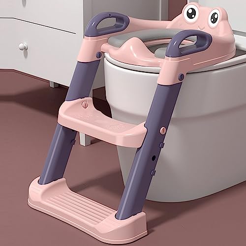 Kids Potty Training Seat with Step Stool Ladder, Foldable Toilet Training Seats Prevent Slipping Baby Toilet Potty Seat (Pink)