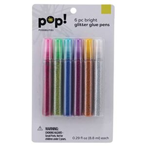glitter glue pens for kids - non-toxic craft glue sticks in squeeze tubes - set of 6 bright colors for schools, art projects, and fabric crafts - 0.29oz tubes