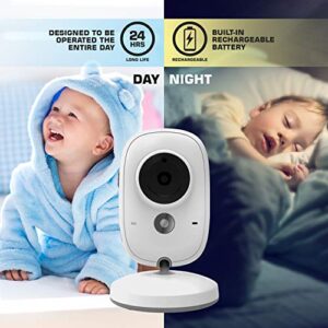 SereneLife Wireless Video Baby Monitor - Dual System w/Temperature Thermometer Sleep Camera, 3.2” Digital Color Screen Wireless Rechargeable Battery, Audio Speaker and Portable Mobile Clip - SLBCAM20