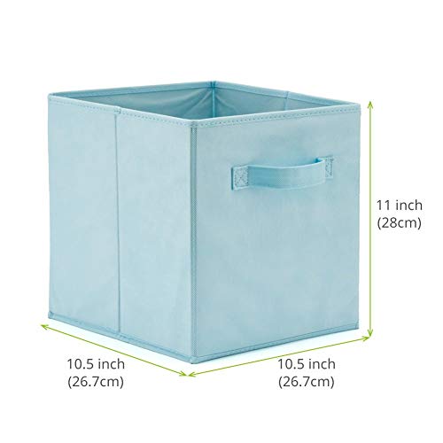 EZOWare Bundle Kit 6 Pcs Light Blue Collapsible Fabric Cube Storage Bin Baskets + 4 Closet Wardrobe Dresser Drawer Organizer Divider For Organizing Nursery Baby Clothes