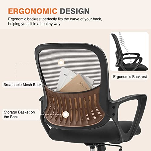 Office Chair, Desk Chair, Ergonomic Home Office Desk Chairs, Computer Gaming Chair with Comfortable Armrests, Mesh Desk Chairs with Wheels, Office Desk Chair, Mid-Back Task Chair with Lumbar Support