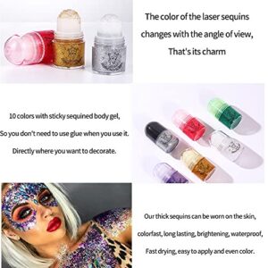 Roll On Body Glitter - Cosmetic-Grade, Easy to Use Holographic Body Glitter Gel for Body, Face, Hair and Lip, Sparkling Sequins Festival Glitter Makeup, Vegan & Cruelty Free (Purple)