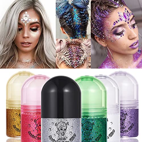 Roll On Body Glitter - Cosmetic-Grade, Easy to Use Holographic Body Glitter Gel for Body, Face, Hair and Lip, Sparkling Sequins Festival Glitter Makeup, Vegan & Cruelty Free (Purple)