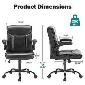 Desk Chair - Office Chair Ergonomic Mid Back Computer Executive Chair Adjustable Managerial Leather Chairs with Flip-up Armrest, Cushion Lumbar Back Support