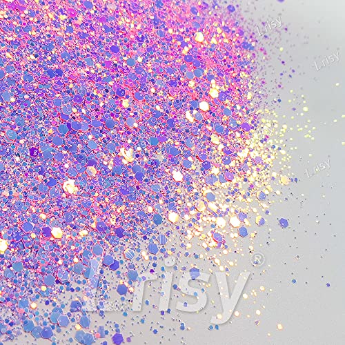 Lrisy Iridescent Soft Pink Neon Chunky Glitter,Bulk for Powder Craft Glitter Flake Epoxy Resin,Slime,Body Face,Tumblers,Nail&Arts Painting 55g