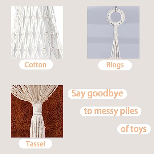 2PC Stuffed Animal Net or Hammock Macrame Toy Diaplay Plush Holder Ceiling Hanging Stuffed Animal Holder with Swag Hook, Corner Toy Storage Organizer for Kids Bedroom Playroom (Cream)