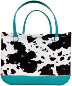 rubber tote bag beach bag, waterproof travel bag outdoor fashion portable l handbag for sports beach market pool boat (cow, x-large)