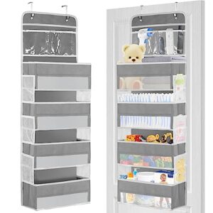 pro goleem over the door hanging organizer, high capacity baby storage with 4 large pockets 6 mesh side pockets and 2 pvc pockets, for cosmetics, toys, baby stuff, sundries, grey, 1 pack